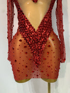 See Through Mesh Rhinestone Mini Dress