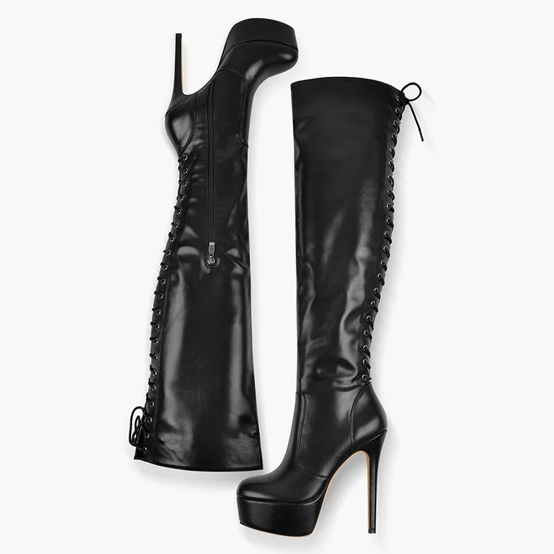 Matte Black Over-the-Knee Boots | Platform Heel