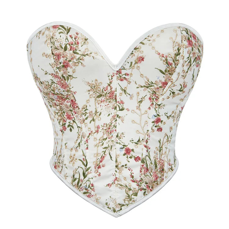 Floral Print Overbust Corset | Straps & Lace-Up | Vintage