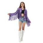 Purple Sequin Fringe Open-Front Jacket | Festival & Western | M–L