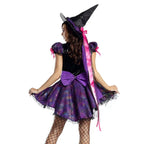 Purple Witch Costume Set | Dress, Hat & Mesh Socks | Halloween