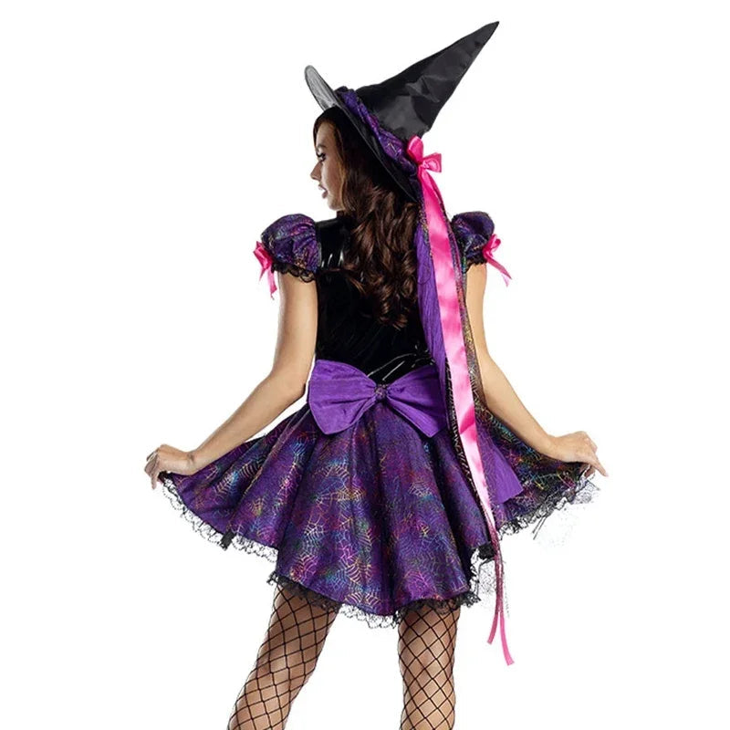 Purple Witch Costume Set | Dress, Hat & Mesh Socks | Halloween