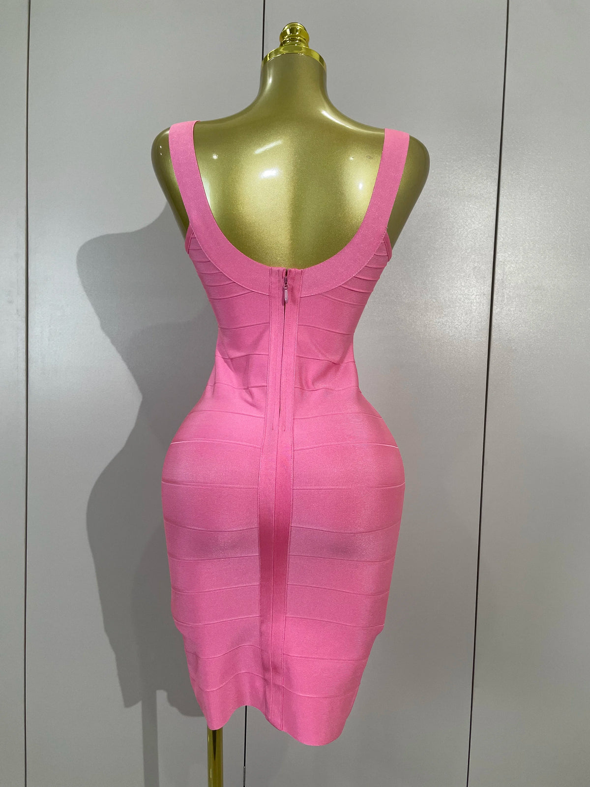 Scoop-Neck Bandage Mini Dress | Bodycon | Hot Pink