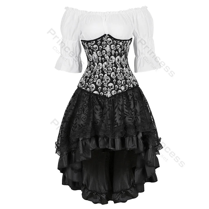 Steampunk Corset Dress Set | Off-Shoulder Blouse & Skirt | S-XXL