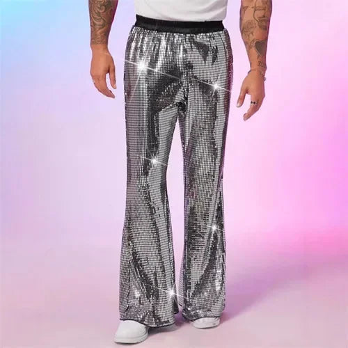 Men's Sequin Flare Pants | Elastic Waist | Stage & Party