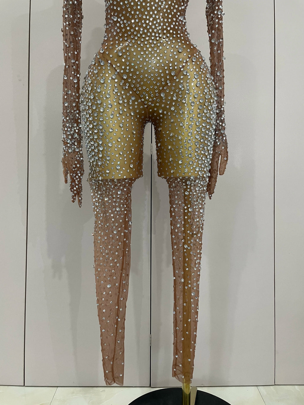 Rhinestone Fringe Catsuit | Mesh | Singer Stage