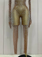 Rhinestone Fringe Catsuit | Mesh | Singer Stage