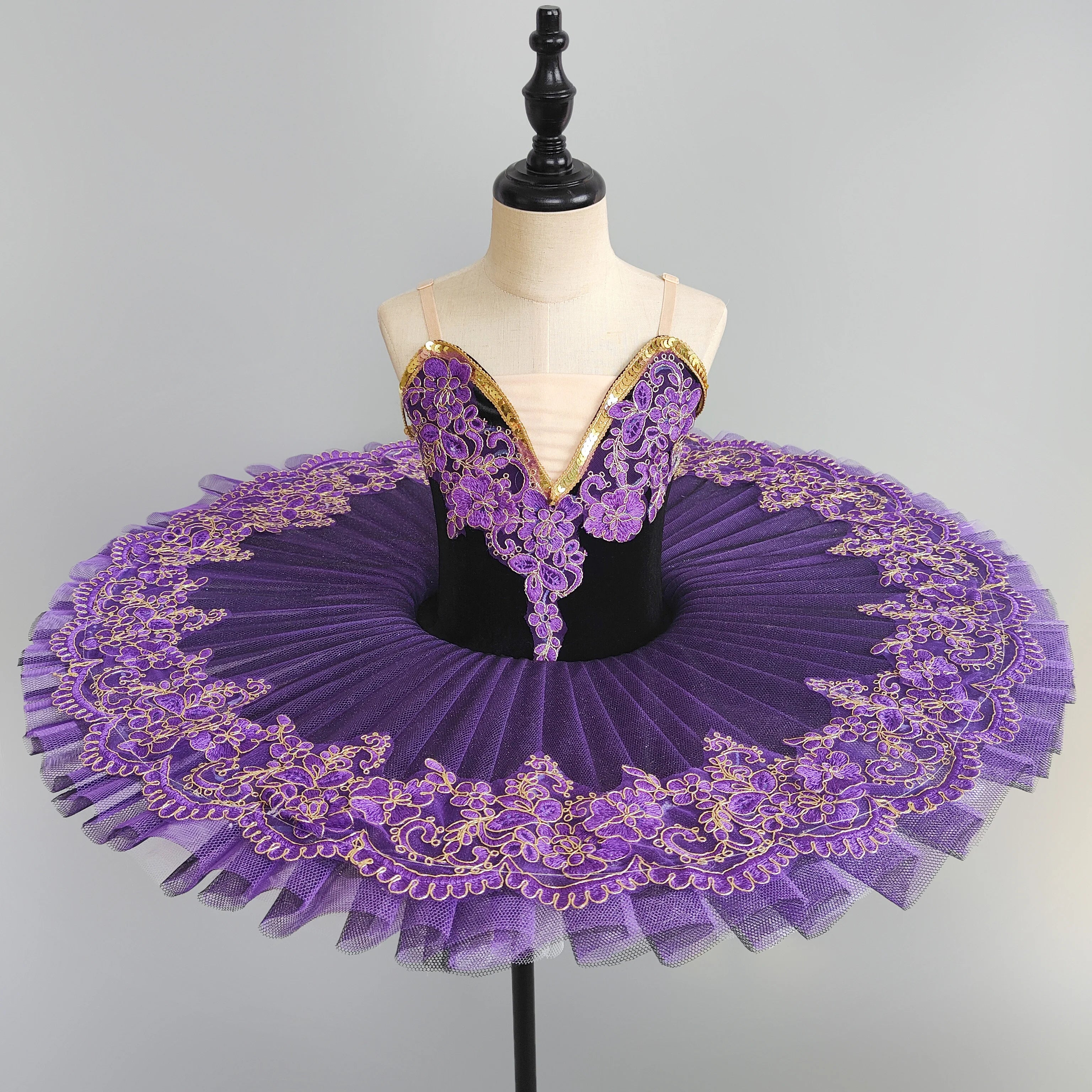 Professional Pancake Ballet Tutu | Gold Lace | Green & Purple
