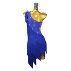 Blue Rhinestone Fringe Latin Dance Dress with Accessories Set — Samba & Stage