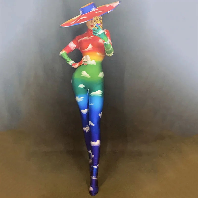Rainbow Rhinestone Jumpsuit | Full-Body | One Size