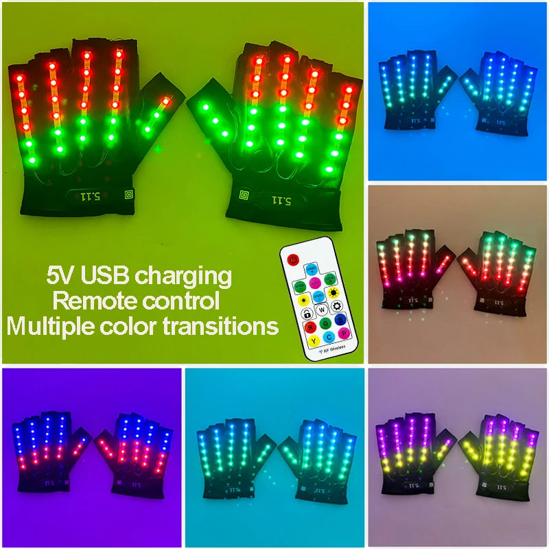 LED Luminous Gloves & Glasses Set - Remote Control Light Up Performance Accessories