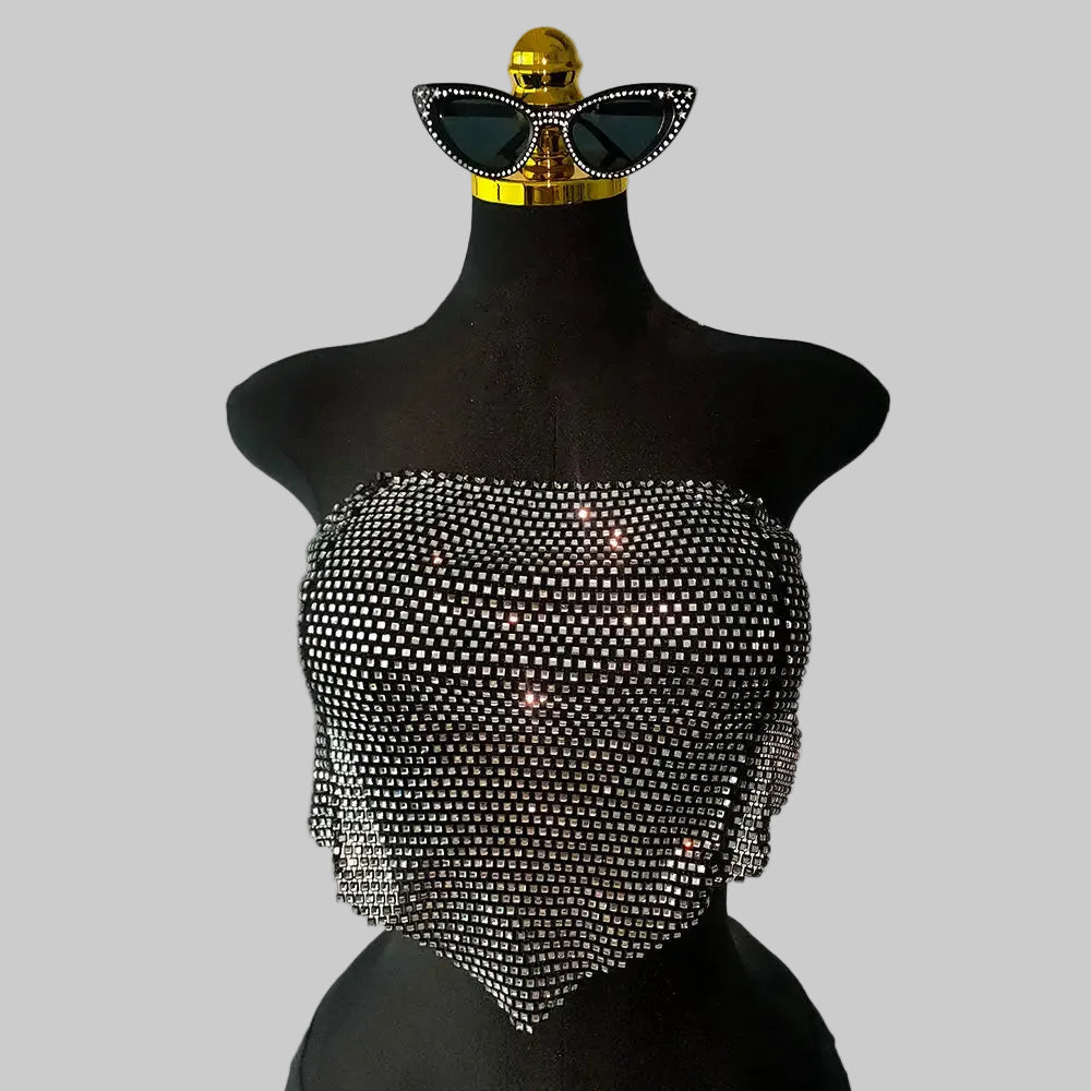Rhinestone Mesh Bandage Tube Top