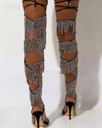 Rhinestone Chain Lace-Up Thigh Sandal Boots | Stiletto | 10cm & 12cm