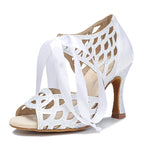 Cut-Out Lace-Up Latin Dance Sandals | Cuban Heel | 6–10cm | White, Black & Nude