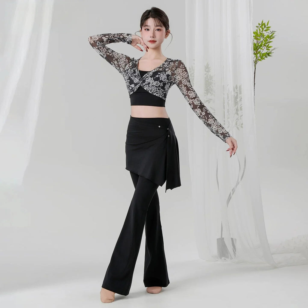 Belly Dance Training Suit | Floral Top & Flared Pants