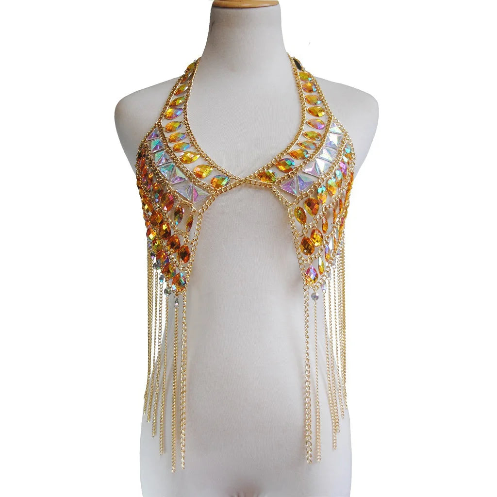 Crystal Halter Crop Top - Gem Embellished Festival Tank Top