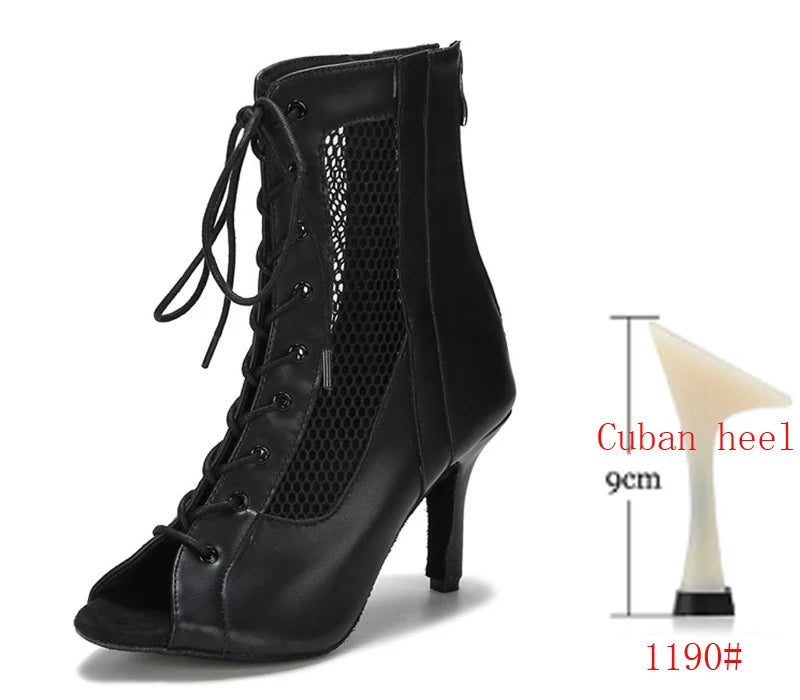 Lace-Up Mesh Dance Boots | Latin & Jazz | Multi-Heel