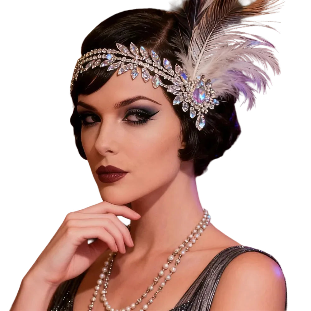 1920s Feather Headband | Rhinestone Crystal | Gatsby Bridal Headpiece