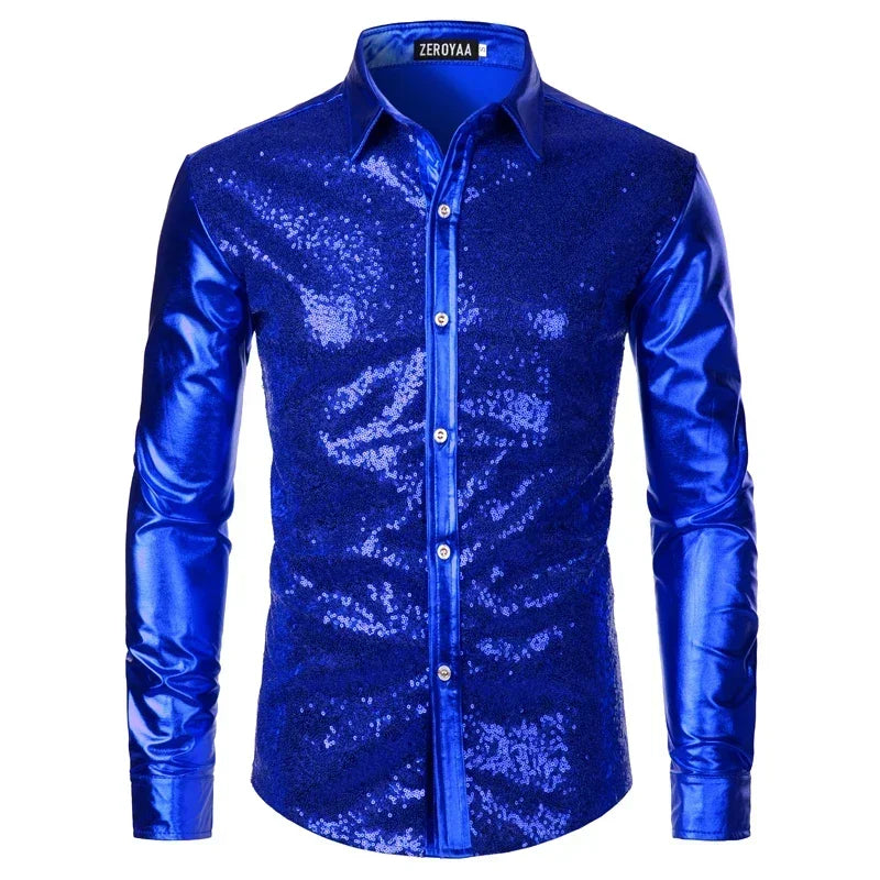 Men's Metallic Shimmer Shirt | Long Sleeve | Stage & Party | 5 Colors