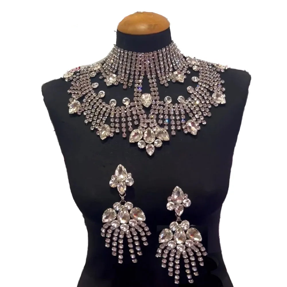 Crystal Rhinestone Necklace & Earring Set | Drag & Bridal Jewelry