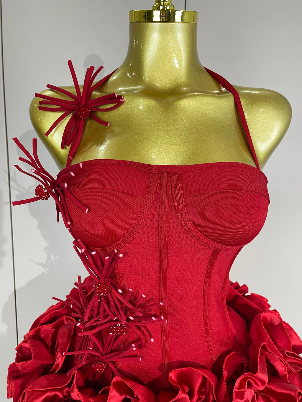3D Rose Petal Skirt Strapless Mini Dress | Pageant | Stage