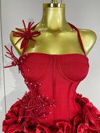 3D Rose Petal Skirt Strapless Mini Dress | Pageant | Stage