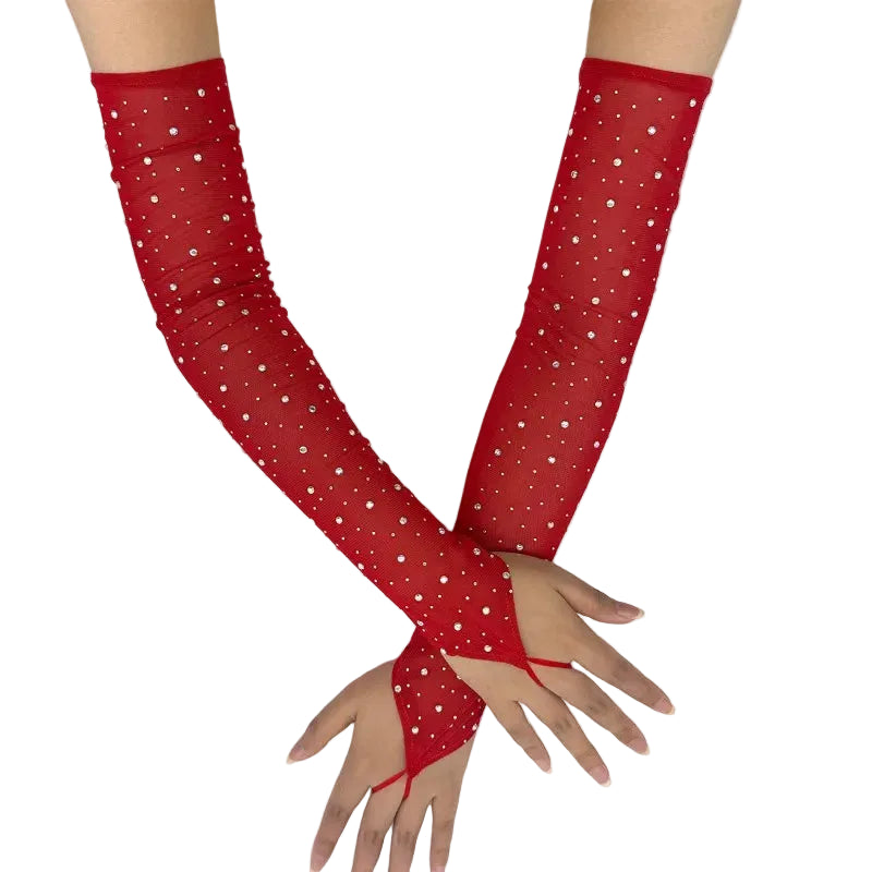Rhinestone Mesh Opera Gloves | Fingerless | 3 Colors