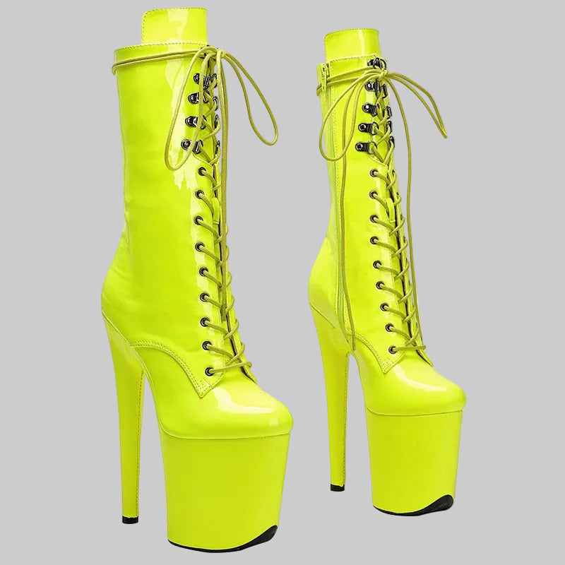 20CM Shiny Patent Platform Ankle Boots - 8 Inch High Heel Pole Dance Boots