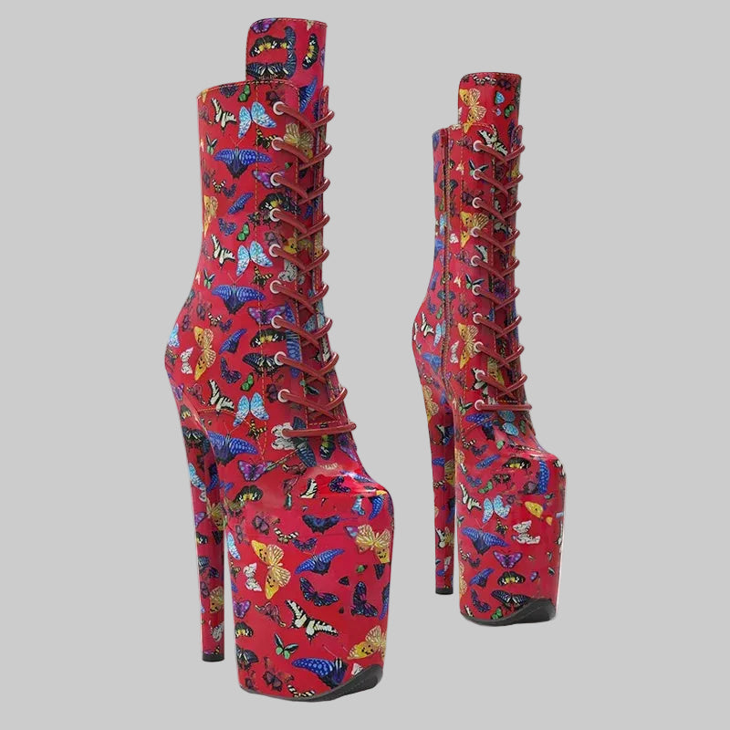 Butterfly 8-Inch Platform Pole Dance Knee-High Boots