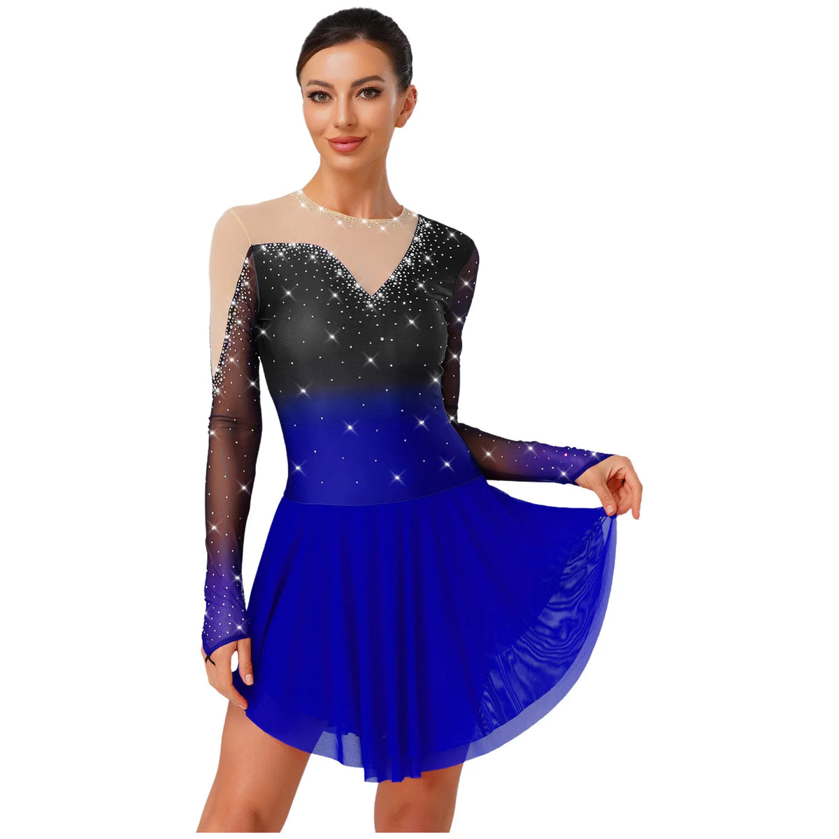 Rhinestone Mesh Skating Dress | Gradient | Built-In Brief