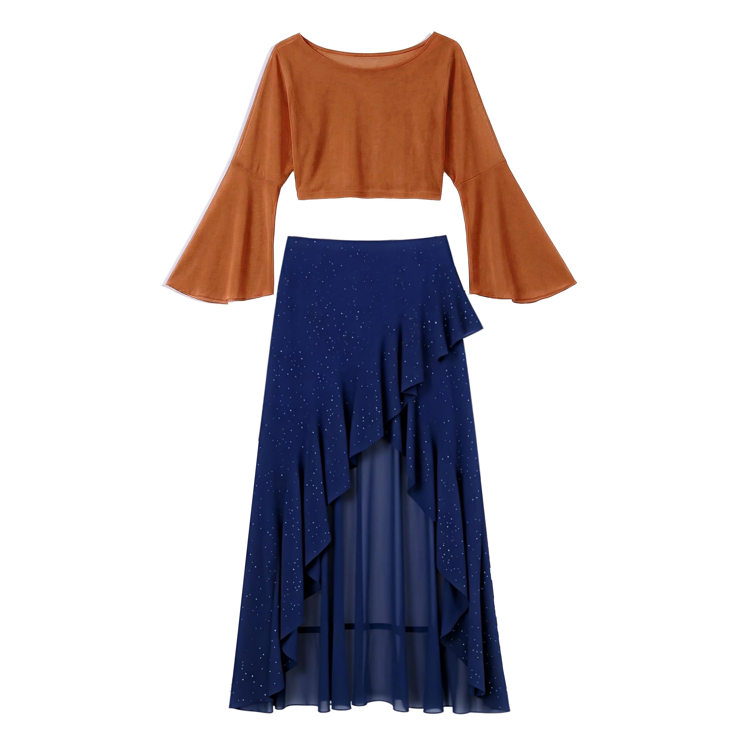 Flare Sleeve Belly Dance Set | Mesh Top & Slit Skirt