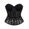 Floral Lace Corset | Boned Overbust | Black & Beige