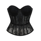 Floral Lace Corset | Boned Overbust | Black & Beige