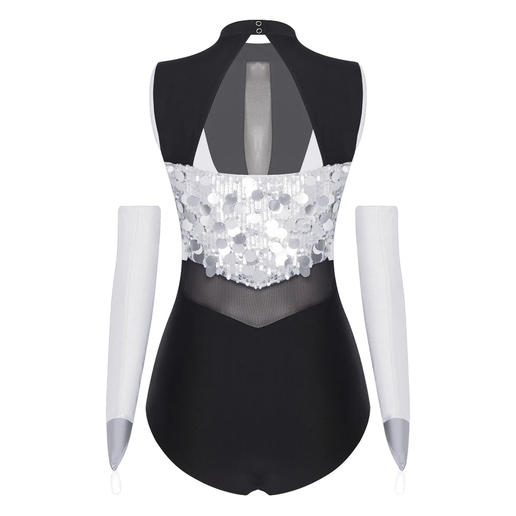 Spotlight Sequin Mock-Neck Leotard