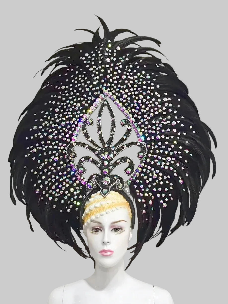 Samba Feather Headdress & Wings - Multi-Color Carnival Costume Set with Rhinestones
