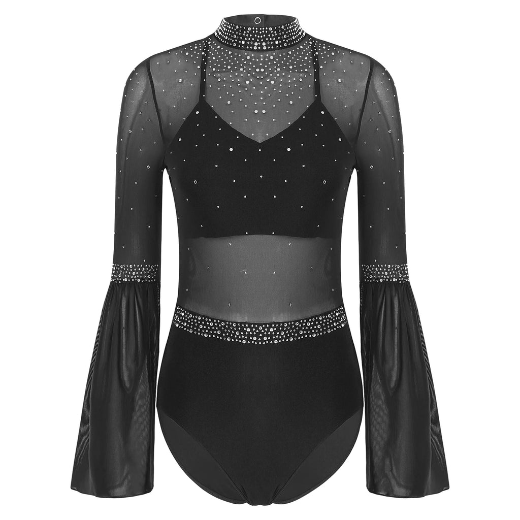 Celeste Rhinestone Flare-Sleeve Bodysuit