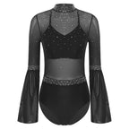 Celeste Rhinestone Flare-Sleeve Bodysuit