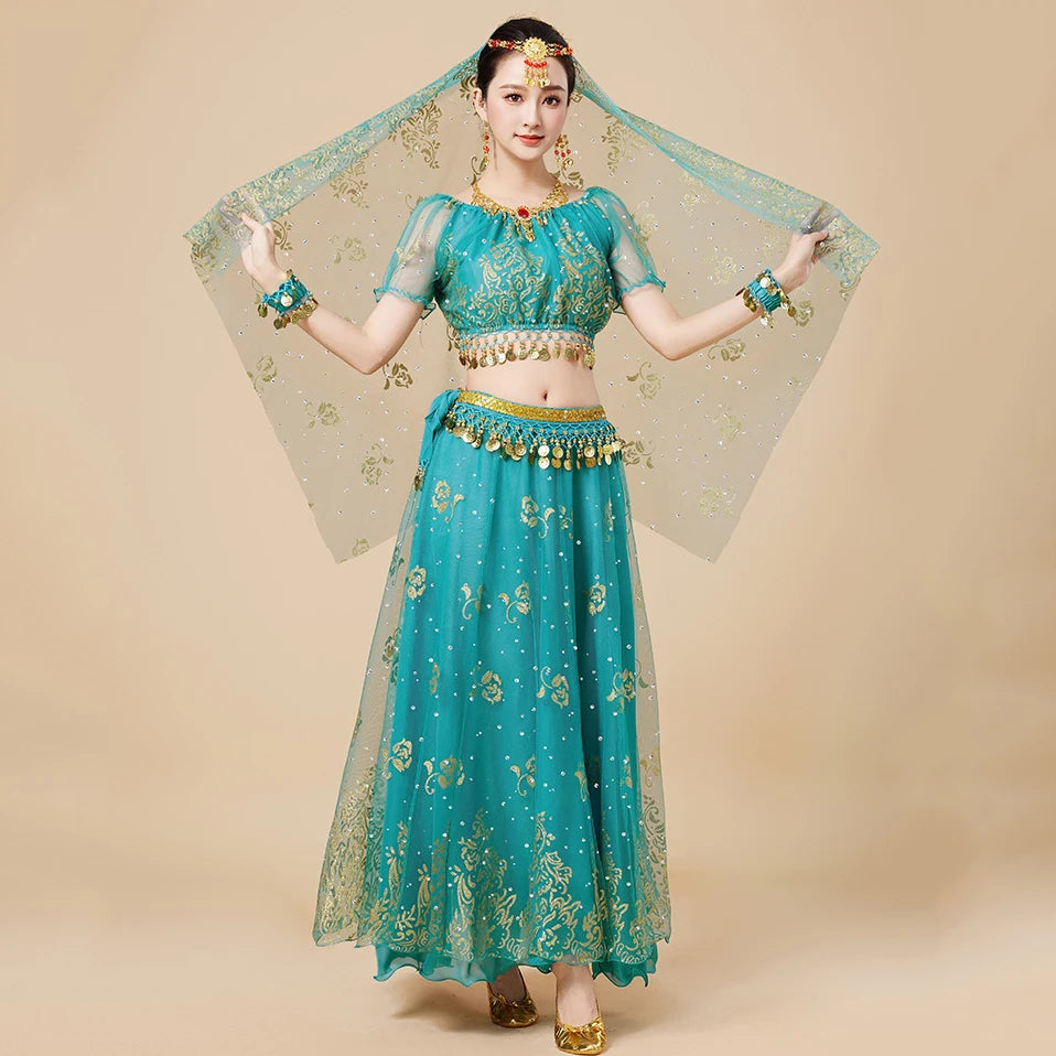 Bollywood Belly Dance Costume | 5-Piece Set with Veil & Headpiece