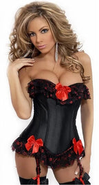Bow Accent Overbust Corset | Suspenders | Lace-Up | Plus Size