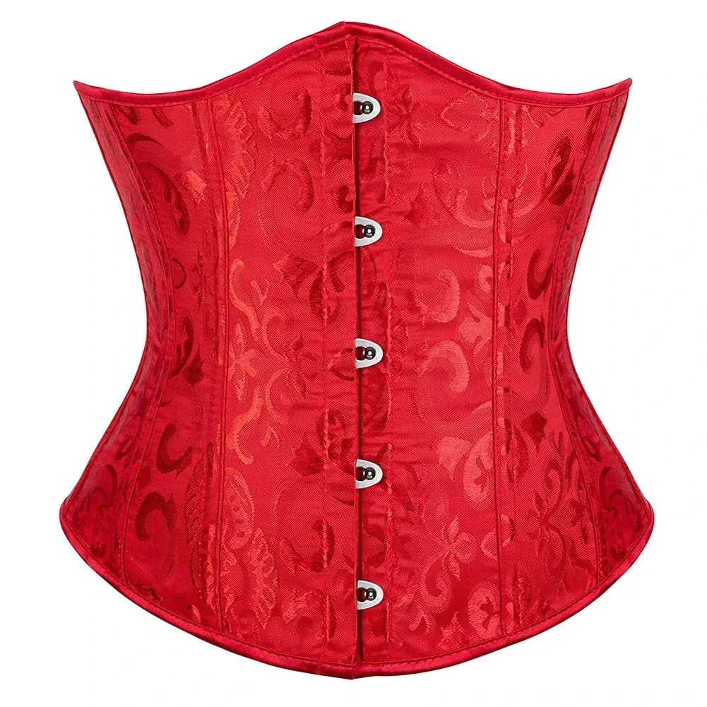 Floral Jacquard Underbust Corset | Front Busk | Boned