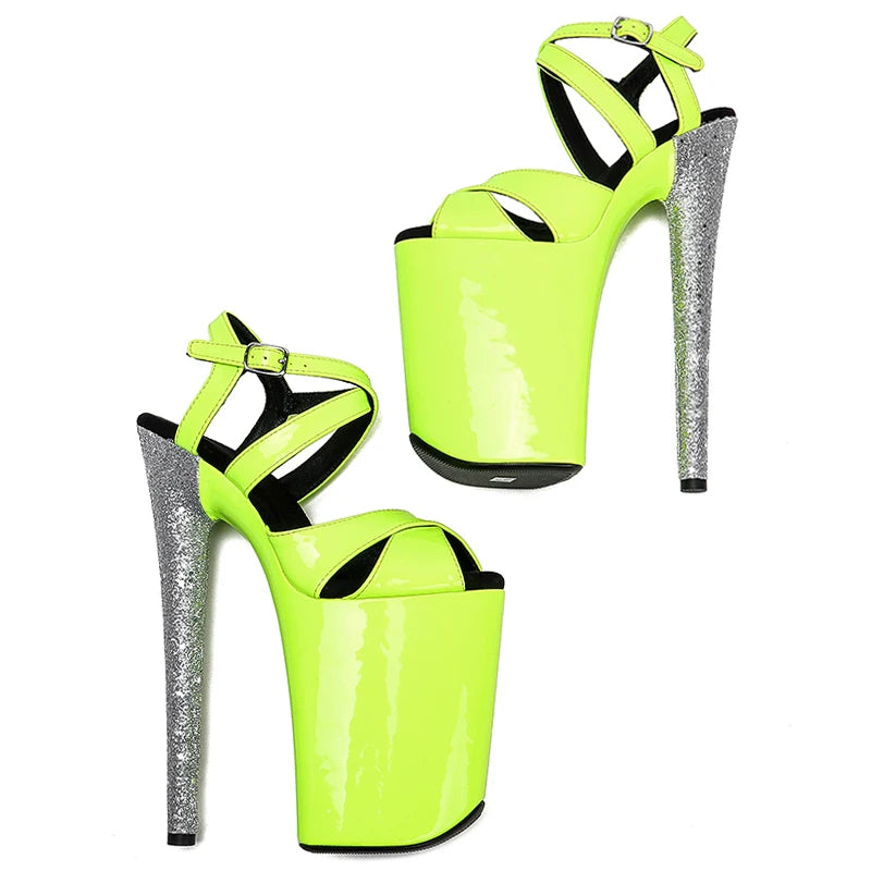 Patent Platform Ankle Strap Heels - 9 Inch Glitter Pole Dance Sandals