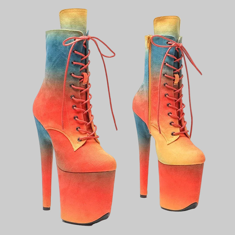 Ombre Suede 8-Inch Platform Pole Dance Ankle Boots