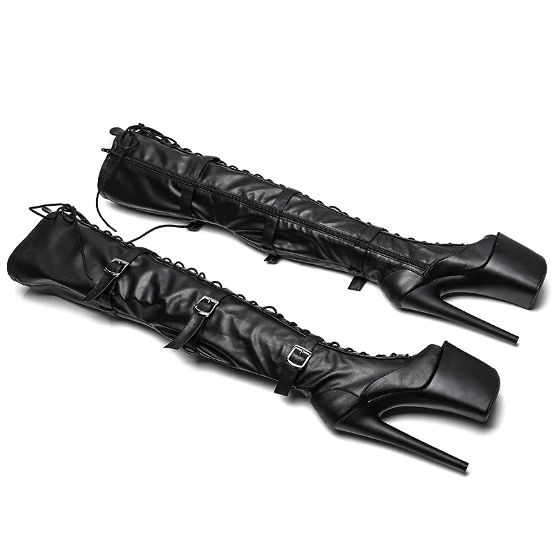 8-Inch Matte Thigh-High Boots - Lace-Up Dance Boots