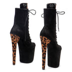 20CM Platform Ankle Boots - Suede with Leopard Print High Heel Pole Dance Boots
