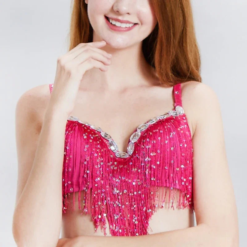 Rhinestone Fringe Tassel Dance Bra Top | Belly Dance & Cabaret | 4 Colours