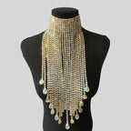 Rhinestone Choker Necklace - Long Tassel Crystal Statement Necklace