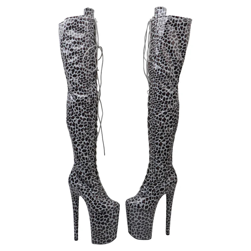 9-Inch Leopard Print Thigh-High Platform Boots - High Heel Performance Boots