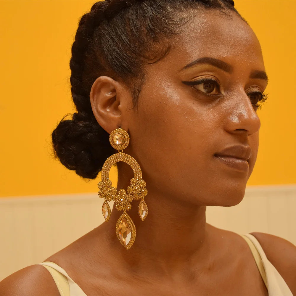 Oversized Crystal Drop Earrings | Rhinestone Pendant | Stage Jewelry