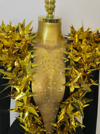 3D Gold Leaf Spike Bodysuit | Velvet Long Sleeve | Stage & Performance