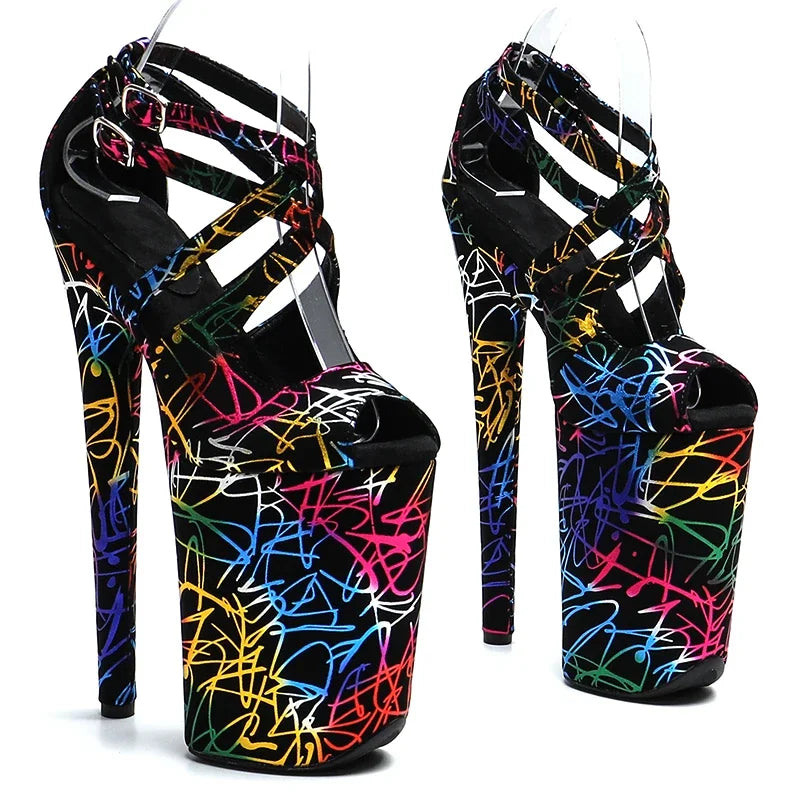 9-Inch Graffiti Platform Sandals | Open Toe | Multi-Strap